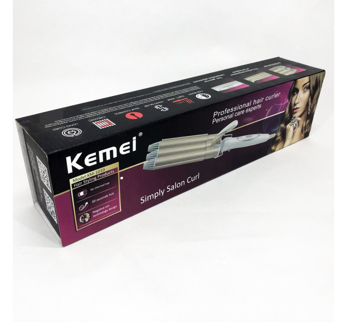 Плойка для волосся професійна Kemei KM-1010 потрійна для створення локонів з турмаліновим покриттям