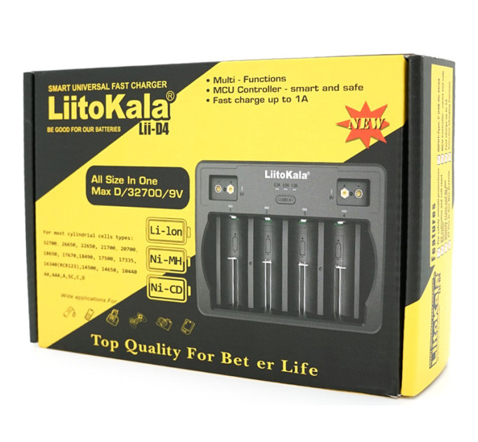 Універсальний зарядний пристрій Liitokala Lii-D4 на 4 канали (Li-ion, NiMH + NiCD + крона) Type-C