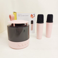 Портативная Bluetooth колонка K19 с подсветкой LED и двумя микрофонами для караоке Pink