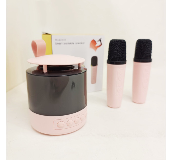 Портативная Bluetooth колонка K19 с подсветкой LED и двумя микрофонами для караоке Pink