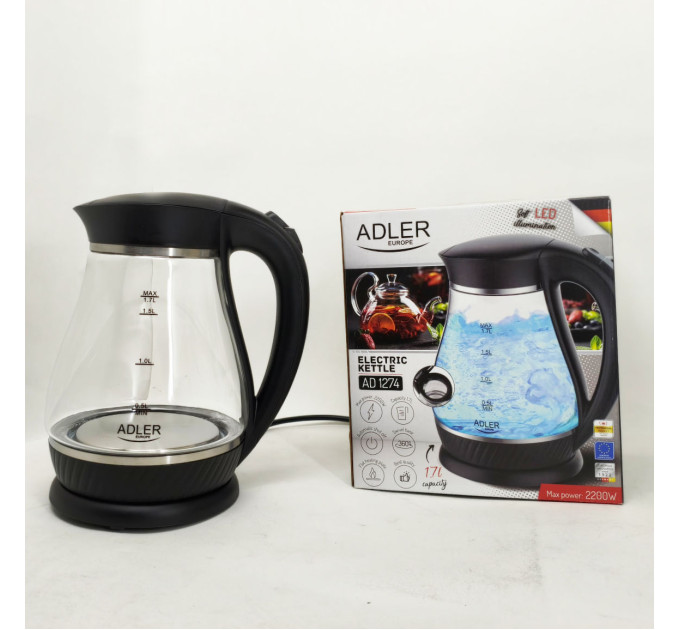 Чайник электрический Adler AD 1274 1,7л 2200Вт пластиковый с автоматическим отключением Black