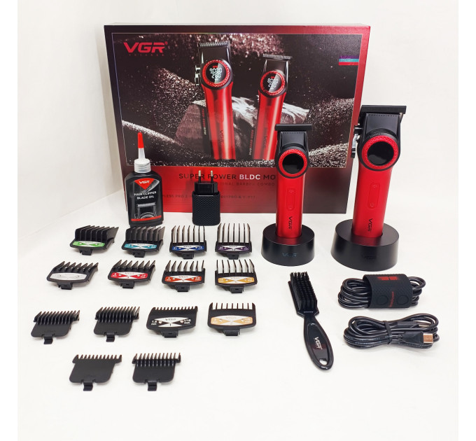 Набор VGR 2 в 1 V-001 V-977 RED, аккумуляторная машинка для стрижки и триммер. Цвет: красный