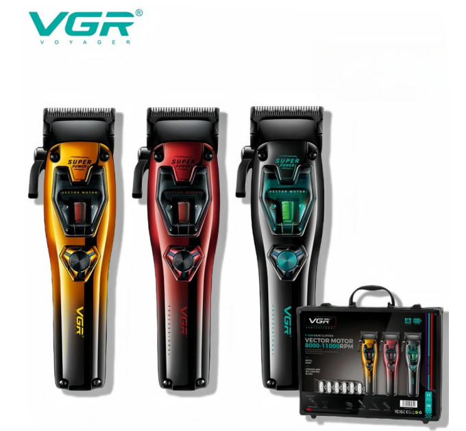 Акумуляторна машинка для стрижки VGR V-668, 3 змінні кольори корпусу