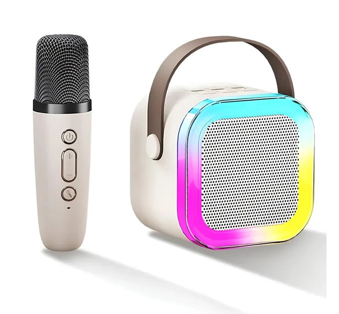 Портативная колонка с караоке микрофоном и RGB подсветкой K12 10W Bluetooth. Цвет: белый