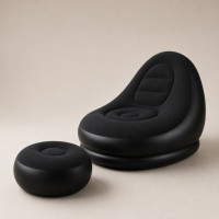 Надувное кресло с пуфом для отдыха AIR SOFA велюровое Black