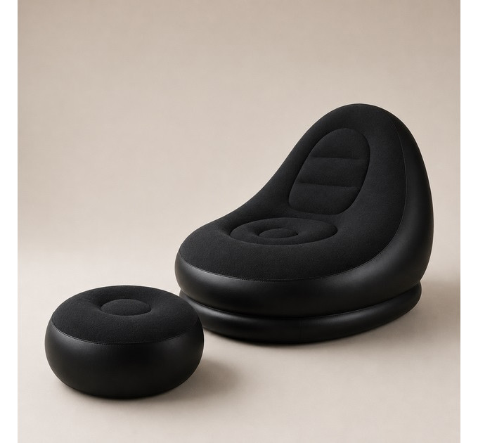 Надувное кресло с пуфом для отдыха AIR SOFA велюровое Black