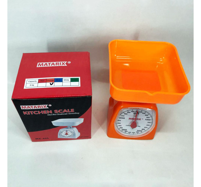 Ваги кухонні механічні MATARIX MX-405 5 кг, Ваги для кухні для продуктів. Колір: оранжевий
