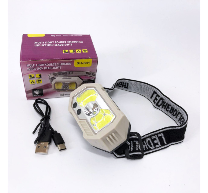 Фонарь налобный SH-S31-XPE+COB(white+red), Фонарь аккумуляторный для рыбалки, Фонарь для спасателей