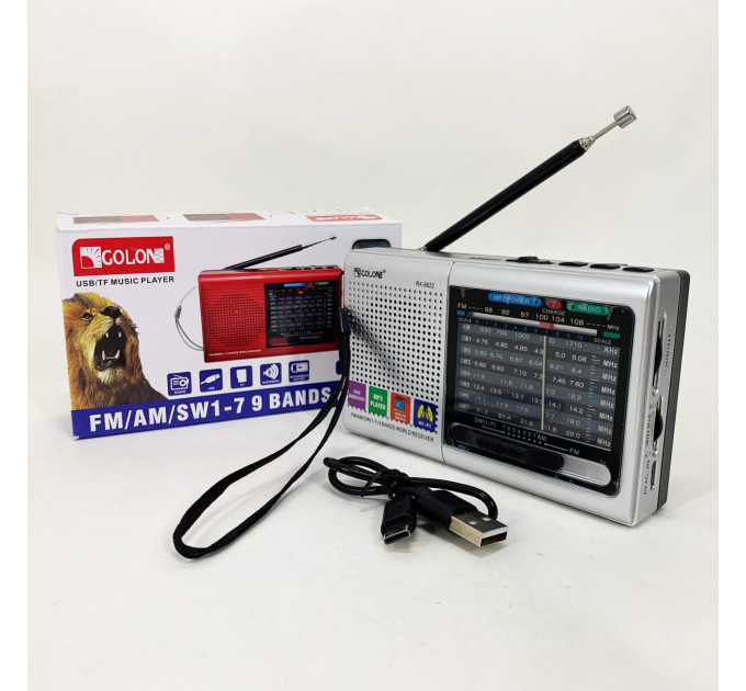 Портативна стовпчик радіо MP3 USB Golon RX-6622. Колір: срібний