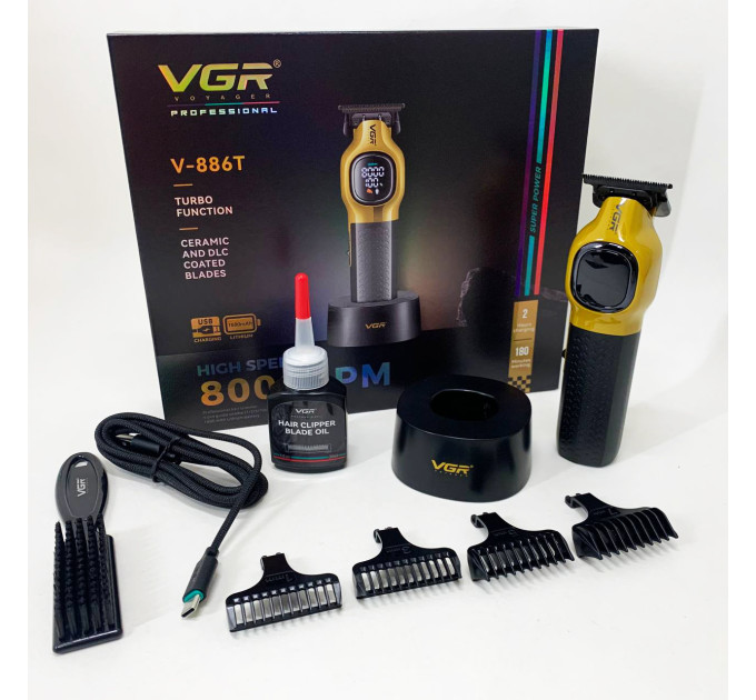 Тример для стрижки волосся VGR V-886T GOLD 8000RPM 4 насадки