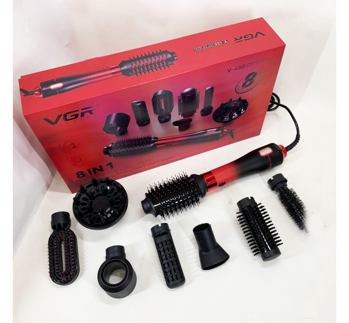 Фен-щетка стайлер VGR 8 в 1 V-488. Цвет: красный