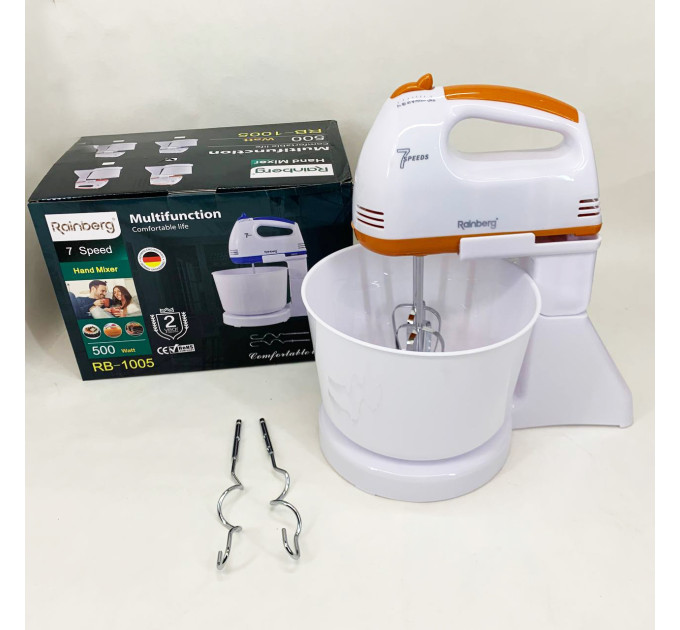 Миксер 7 скоростей с чашей 2 л Rainberg RB-1005 500Вт Orange