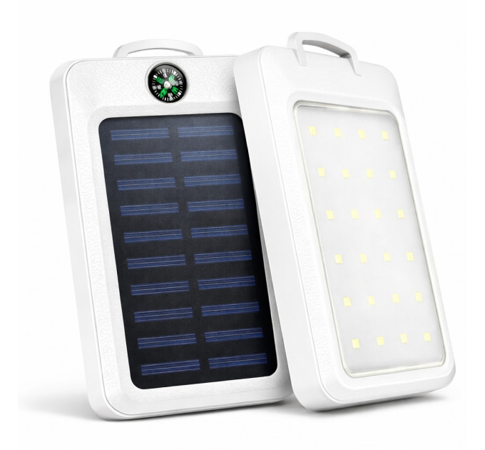 УМБ Power Bank Solar 18000 mAh мобильное зарядное с солнечной панелью и лампой, Power Bank Charger White