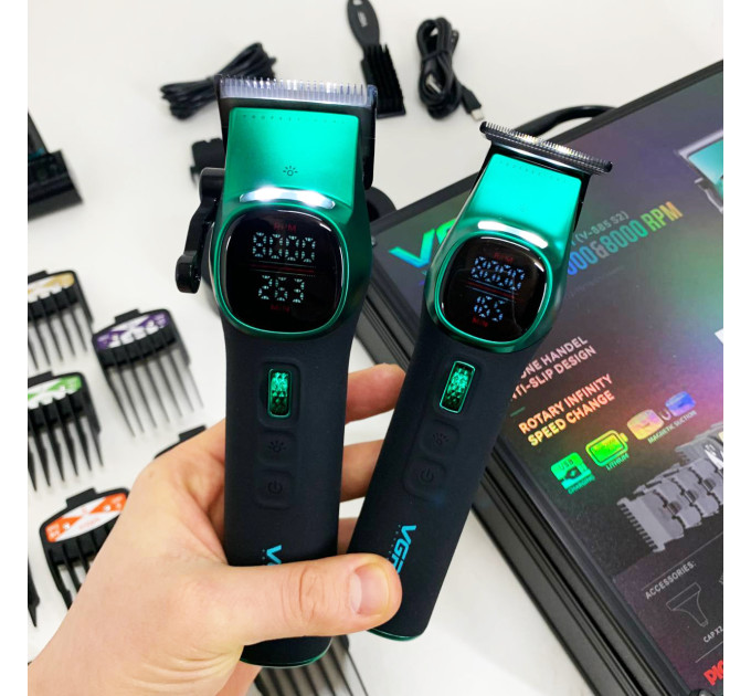 Комплект VGR 2 в 1 V-885 S2 GREEN, аккумуляторная машинка для стрижки и триммер