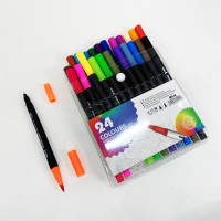 Професійний набір 24 ​​шт двосторонніх маркерів лінер+пензель з м'якою головкою на водній основі
