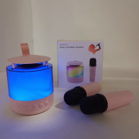Портативная Bluetooth колонка K19 с подсветкой LED и двумя микрофонами для караоке Pink