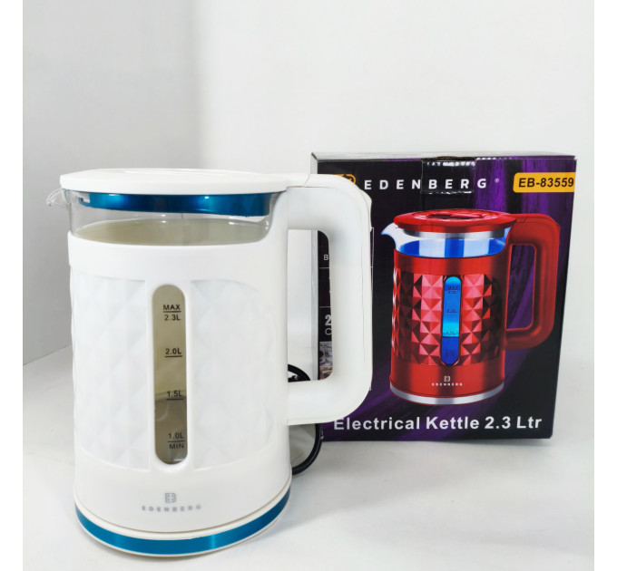 Електрочайник скляний Edenberg EB-83559 2.3л 1500Вт White