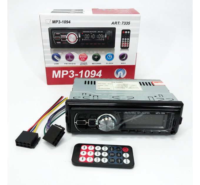 Автомагнитола со съемной панелью MP3 1094 с Bluetooth и пультом / Магнитола в машину автомобильная