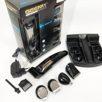 Машинка для стрижки 5в1 Geemy GM-853 стайлер, бритва, триммер на акумуляторі нержавіюча сталь 6 насадок