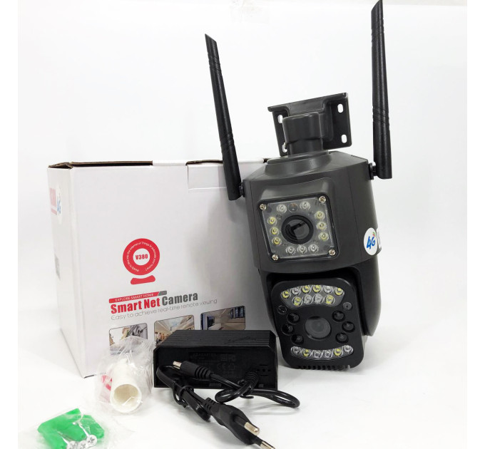 Вулична IP камера 4G/Wi-Fi з двома лінзами SC03 V380pro 4 Mп, Відеокамера з цифровим зумом та мікрофоном
