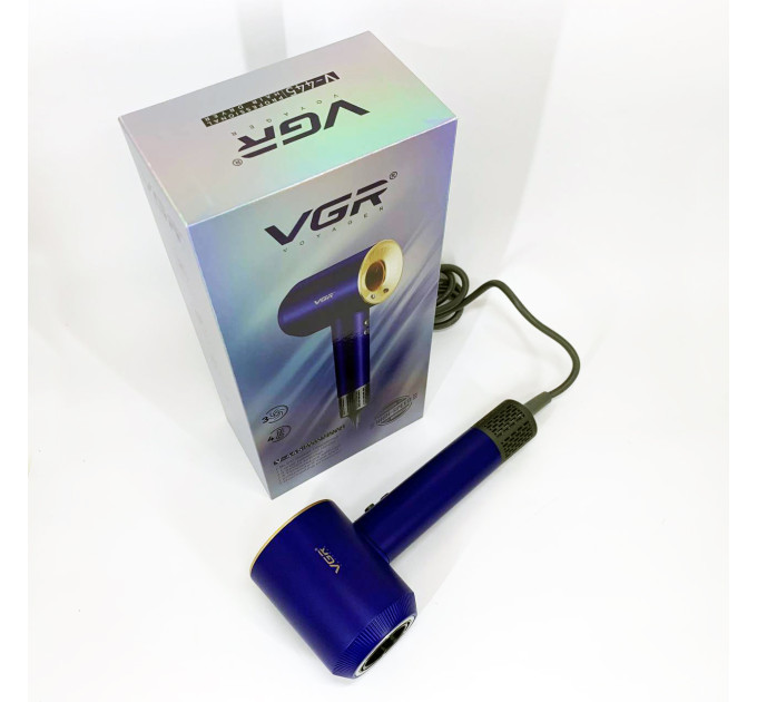 Фен професійний VGR V-445 BLUE, 3 рівні обдування, 4 рівні температури, 1600 Вт