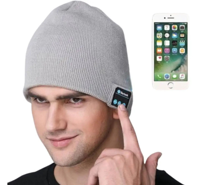 Портативная колонка ШАПКА с bluetooth наушниками SPS Hat BT True. Цвет: серый