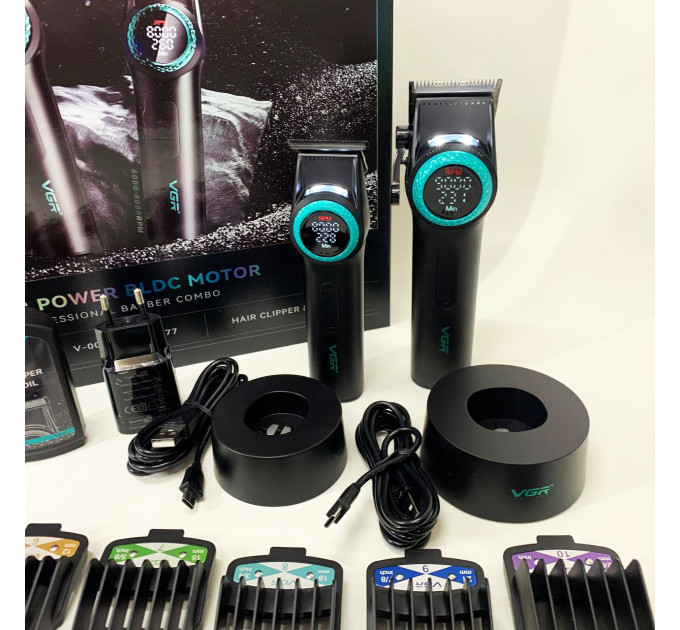 Набір VGR 2 в 1 V-001 V-977 BLACK, акумуляторна машинка для стрижки та триммер. Колір: чорний