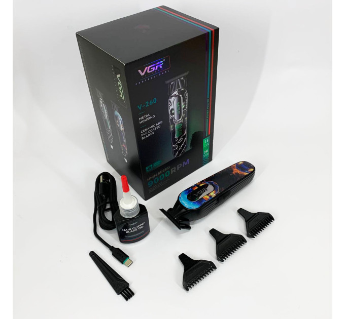 Тример акумуляторний для стрижки VGR V-260 RED, 3 насадки, LED дисплей