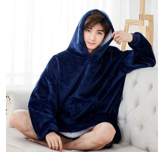 Толстовка плед з капюшоном і рукавами Huggle Hoodie оверсайз Blue