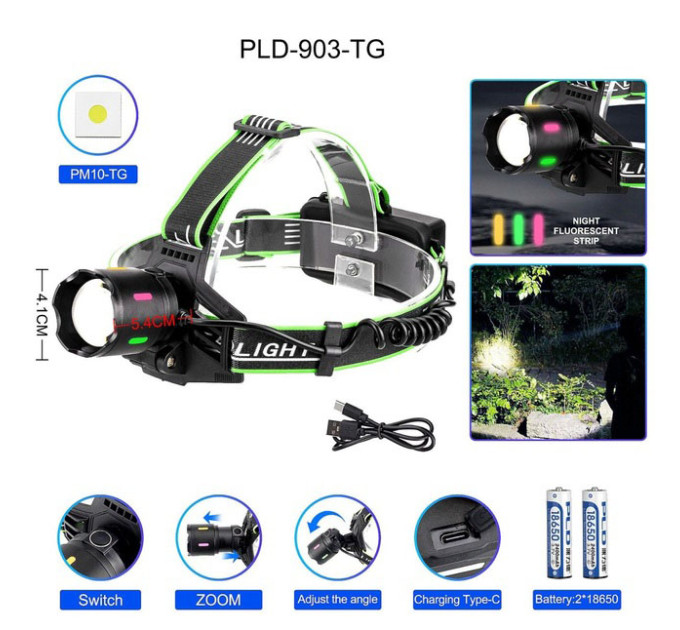 Фонарь налобный PLD-903-TG (white/yellow/white+red)