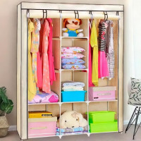 Шафа тканинна 3 секції складана з каркасом STORAGE WARDROBE 175 х 130 х 45 см Beige