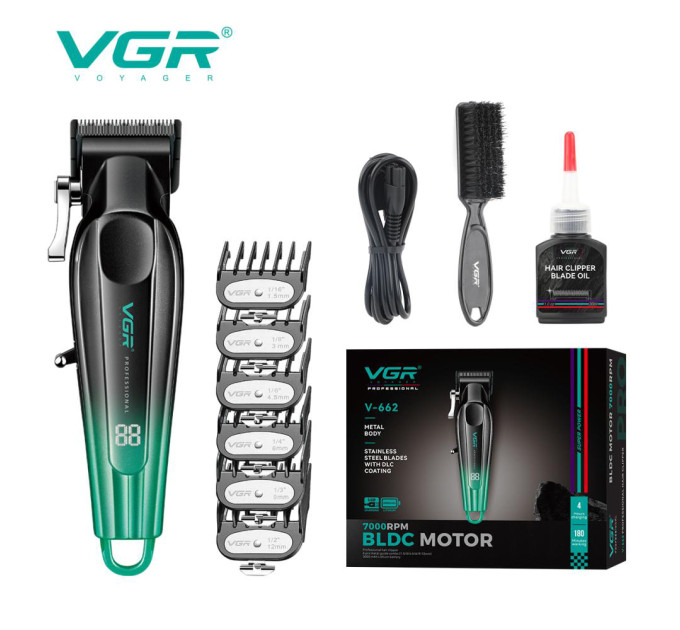 Аккумуляторная машинка для стрижки VGR V-662. Цвет: зеленый