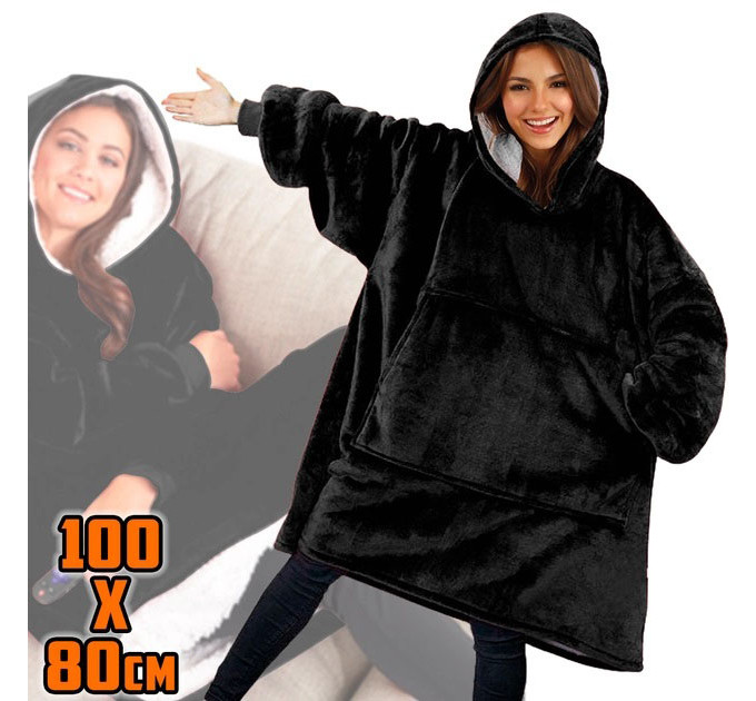 Толстовка плед з капюшоном і рукавами Huggle Hoodie оверсайз Black