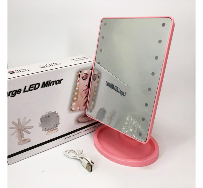 Зеркало для макияжа с 16 LED подсветкой Mirror, косметическое зеркало с подсветкой. Цвет: розовый