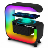 Нічний акумуляторний RGB G3 з бездротовою зарядкою 15W Bluetooth колонка Настільна смарт лампа Black