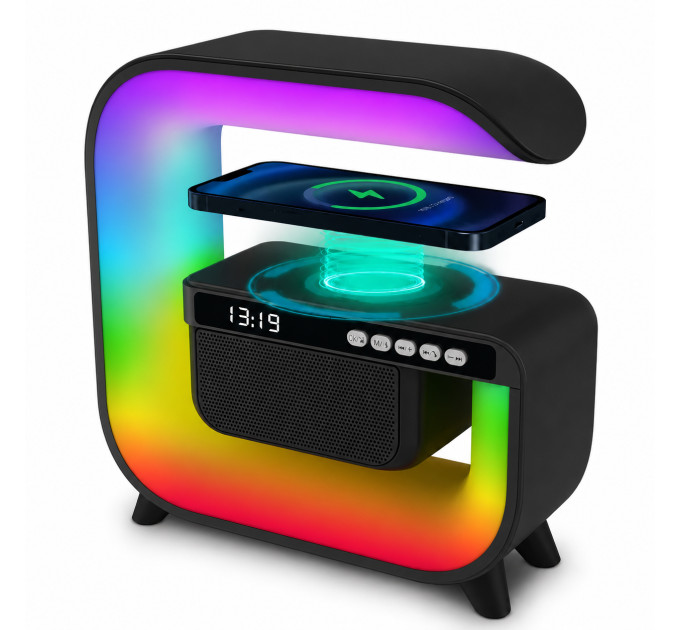 Нічний акумуляторний RGB G3 з бездротовою зарядкою 15W Bluetooth колонка Настільна смарт лампа Black