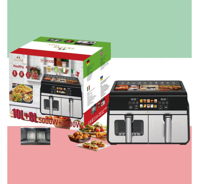 Двокамерна аерогриль фритюрниця T.K.Line TK00274 10л + 8л для здорового приготування страв без олії