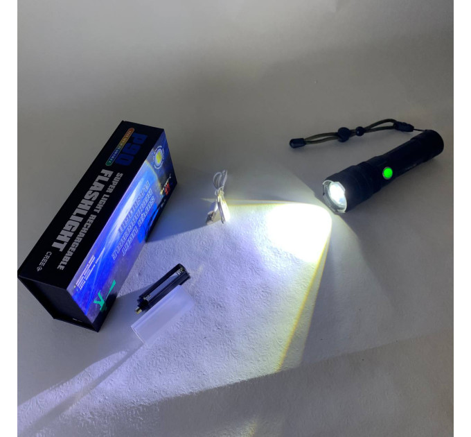 Ручной аккумуляторный светодиодный фонарь Police X-Balog BL-1827-P90 переносной с USB зарядкой оптическим зумом и металлическим корпусом + ремешок на руку