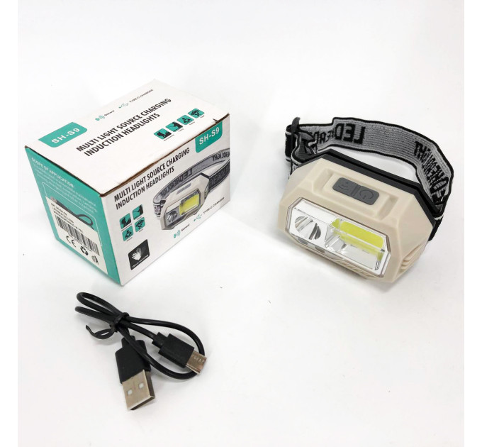 Ліхтар налобний SH-S9-XPE+COB+3SMD(red), ліхтарик налобний з usb зарядкою, ліхтар на голову для бігу