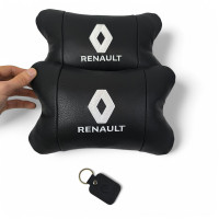 Набір подушок 2шт для авто Renault, натуральна шкіра, на підголівник у машину з логотипом Рено