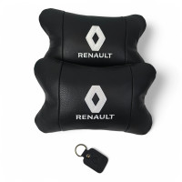 Набір подушок 2шт для авто Renault, натуральна шкіра, на підголівник у машину з логотипом Рено