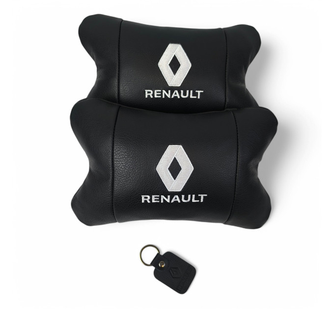 Набір подушок 2шт для авто Renault, натуральна шкіра, на підголівник у машину з логотипом Рено