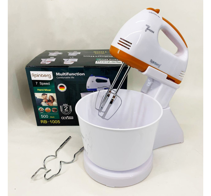 Миксер 7 скоростей с чашей 2 л Rainberg RB-1005 500Вт Orange