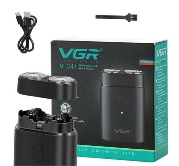 Мужская аккумуляторная мини электробритва VGR V-341 с двумя головками для бритья бороды и усов шейвер