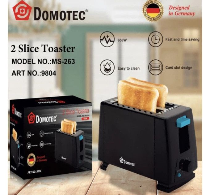 Тостер з регулюванням підсмажування та знімним піддоном Domotec MS-263 650Вт
