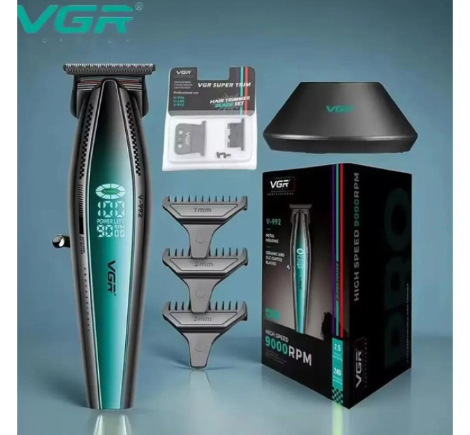 Машинка для стрижки волосся з потужним мотором XPRO VGR V-992 GREEN з насадками 1-2-3 мм