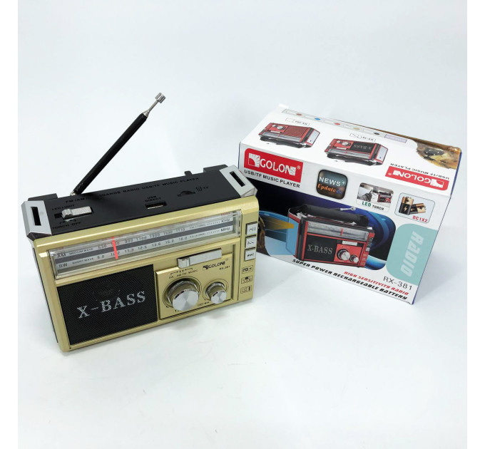 Радіоприймач портативне радіо Golon RX-381 акумуляторний ретро стовпчик usb sd mp3 fm. Колір: жовтий