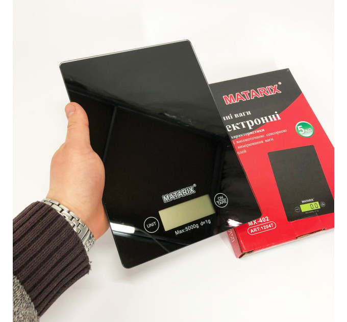 Весы кухонные MATARIX MX-402 5 кг с дисплеем, Компактные кухонные весы для пищи. Цвет: черный
