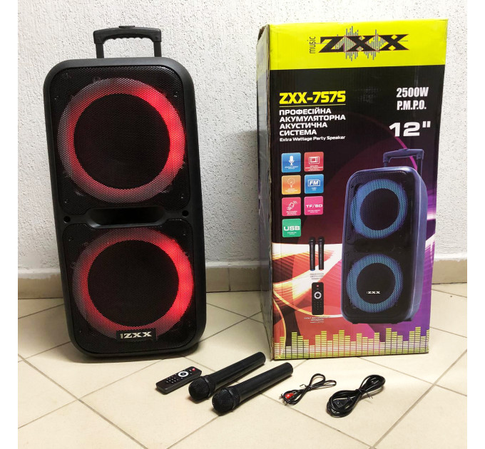 Акустическая переносная колонка ZXX-7575 300 Вт аккумуляторная с микрофонами 80х39х33 см