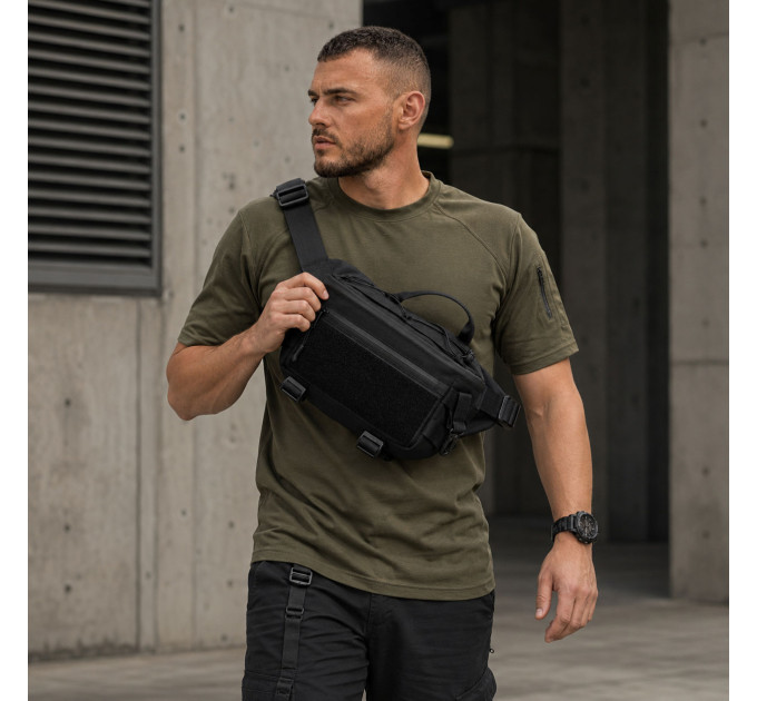 Тактична сумка-бананка через плече чорна з Cordura 1000D, поясна чоловіча сумка з VELCRO та карабіном